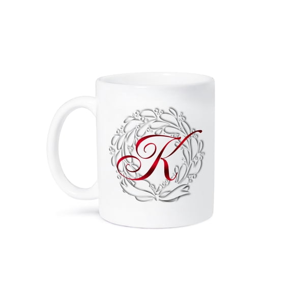 3drose, Christmas Wreath Red Monogram K, 11oz Mug