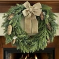 thumbnail image 1 of Christmas Wreath Rustic Vintage Norfolk Pine Christmas Wreath - 20 Inch Artificial Greenery Faux Cedar Wreaths Pine Cones and Ribbon Bow for Xmas Decor Indoor Outdoor Window Wall Decoration, 1 of 7