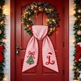 thumbnail image 1 of Christmas Wreath Sash Bow Red White Striped Fabric with Embroidery Letter for Front Door Decor, 1 of 7