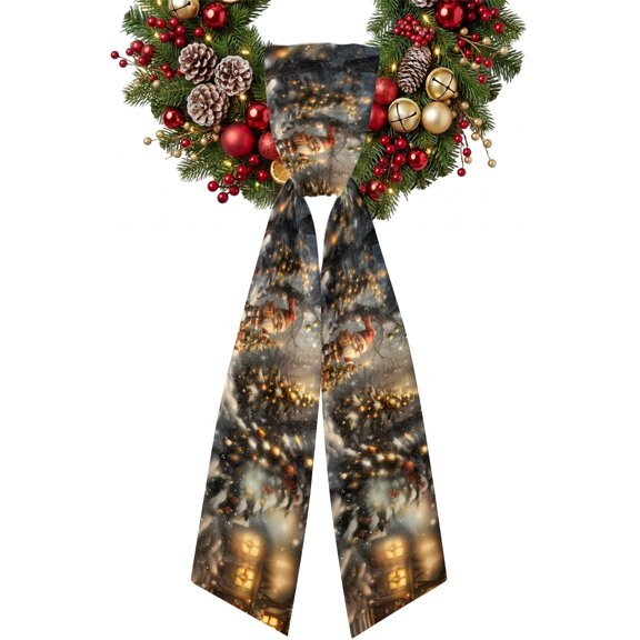 Christmas Wreath Sash for Front Door 4.5"x56", Cartoon Gnome Elf Forest Snow Ornaments Evergreen Double-Sided Bow Ribbon Decor for Wreaths, Stair Railings, Fireplace Mantel