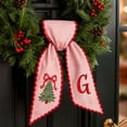 thumbnail image 1 of Christmas Wreath Sash for Front Door, Personalized with Initial Bow, Christmas Soft Cloth Wreath Sash, Screen Printed Red & White Stripes Ribbon Bow, Scalloped Edge, for Home Xmas Decor, 1 of 6