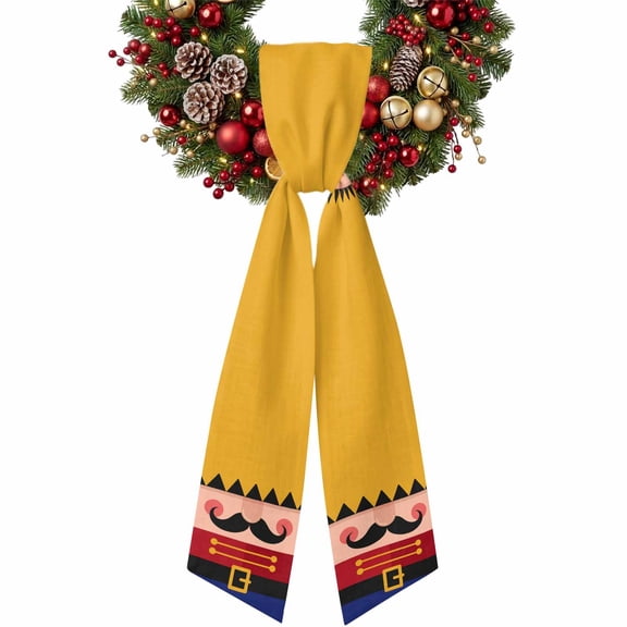 Christmas Wreath Sash for Front Door Winter Farmhouse Country Black Mustache Nutcracker Face Ribbon Sash, Winter Holiday Wreath Accessories for Yard Porch Doorway Decor , 4.9 x 56 Inches