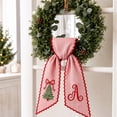 thumbnail image 1 of Christmas Wreath Sash, Winter Xmas Tree Letter Embroidery Pink Striped Fabric Satin Ribbon for Front Door Holiday Decoration, 1 of 7