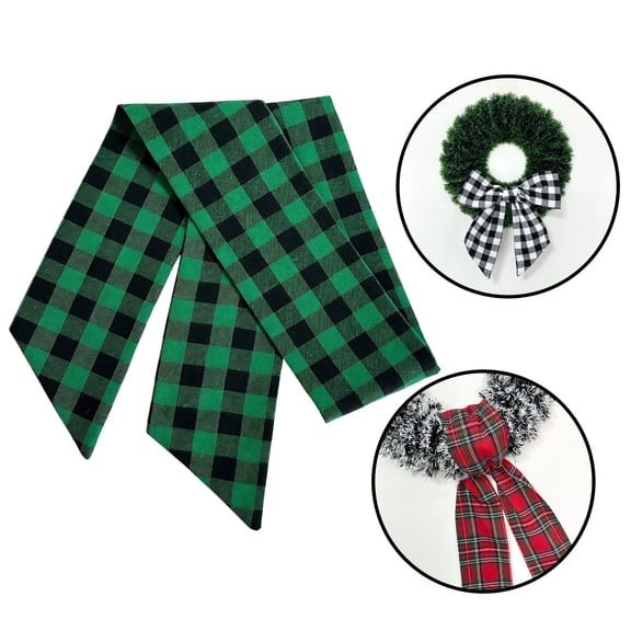 Christmas Wreath Sash for Front Door, Green Plaid Burlap Ribbon Xmas Holiday Wreath Accessories for Thanksgiving New Year Decorations