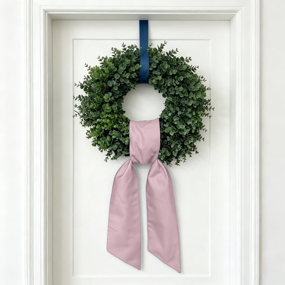 Christmas Wreath Sash for Front Door, Solid Color Polyester Ribbon for Wreath Decorations, Wrinkle Resistant Reusable Bow Ribbon,55"x4.3"(Pink)