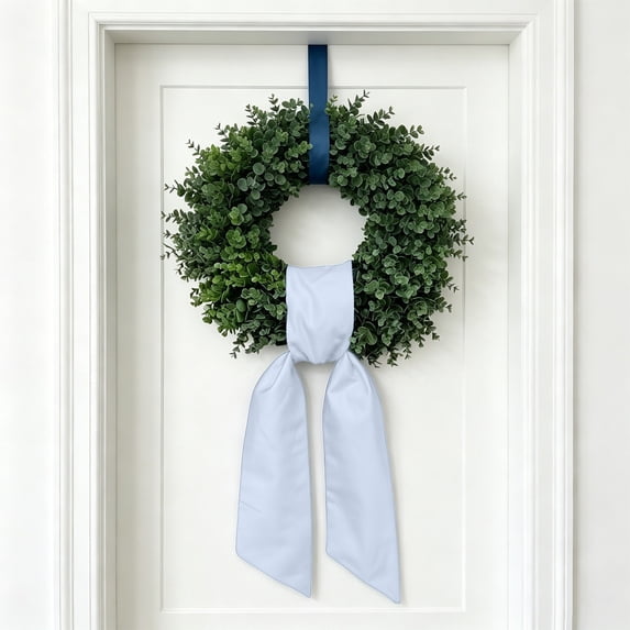 Christmas Wreath Sash for Front Door, Solid Color Polyester Ribbon for Wreath Decorations, Wrinkle Resistant Reusable Bow Ribbon,55"x4.3"(White)