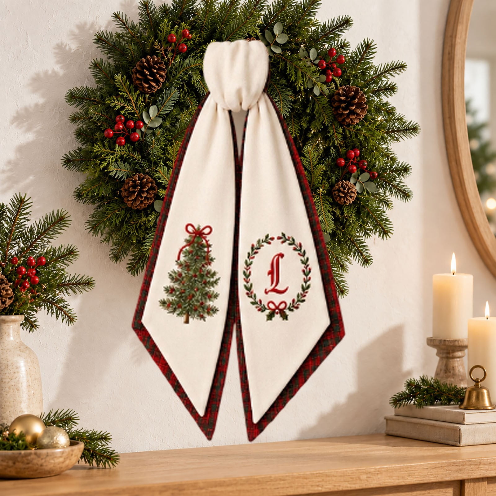 Christmas Wreath Sash with Plaid Design - Letter Ribbon Bow - Holiday ...