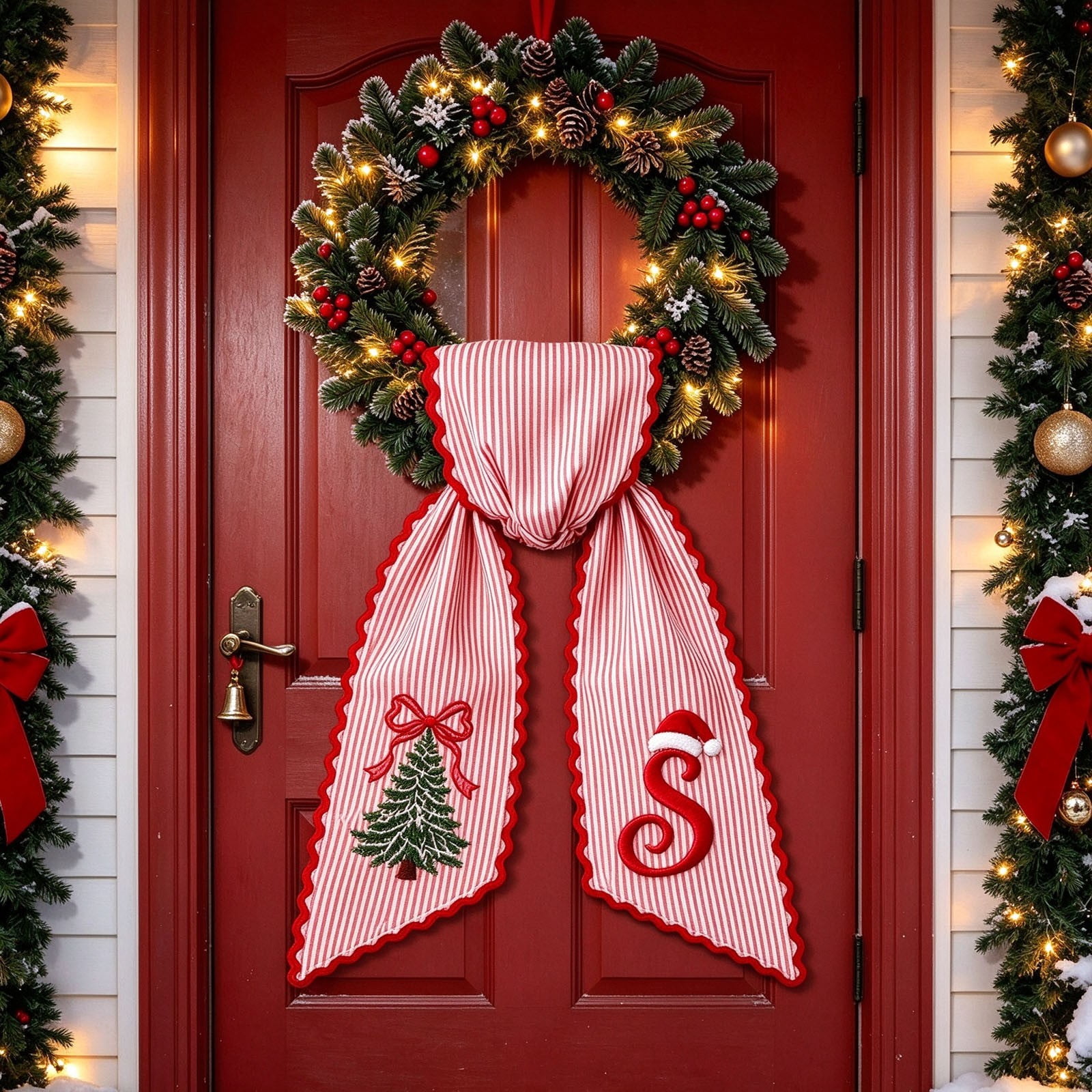Christmas Wreath Sash with Red Bow Design - Letter Ribbon - Holiday ...