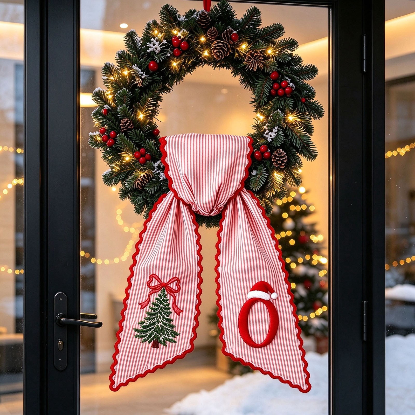 Christmas Wreath Sash with Red Bow Design - Letter Ribbon - Holiday ...