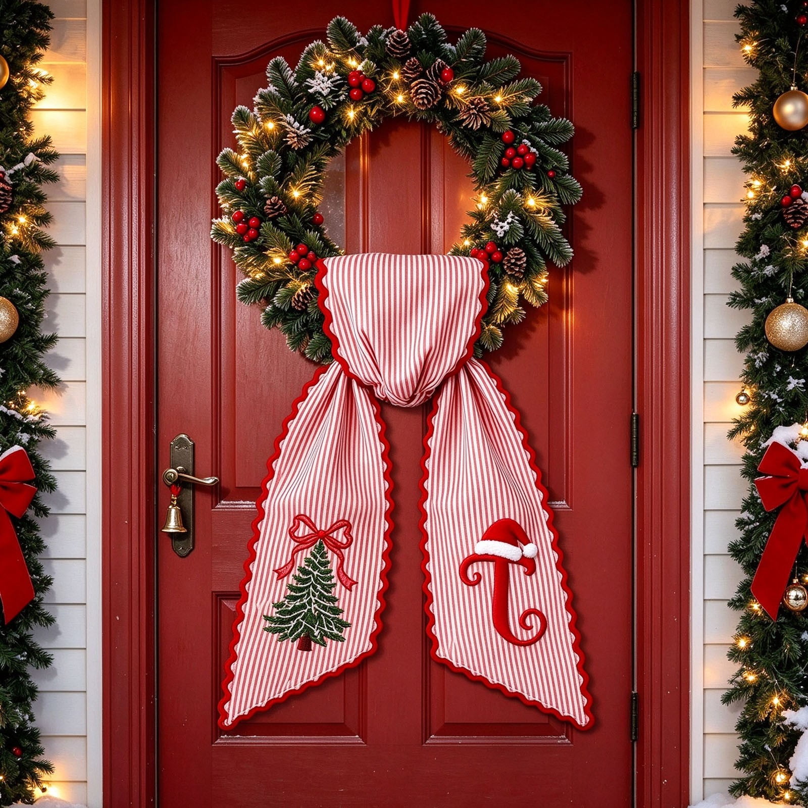 Christmas Wreath Sash with Red Bow Design - Letter Ribbon - Holiday ...