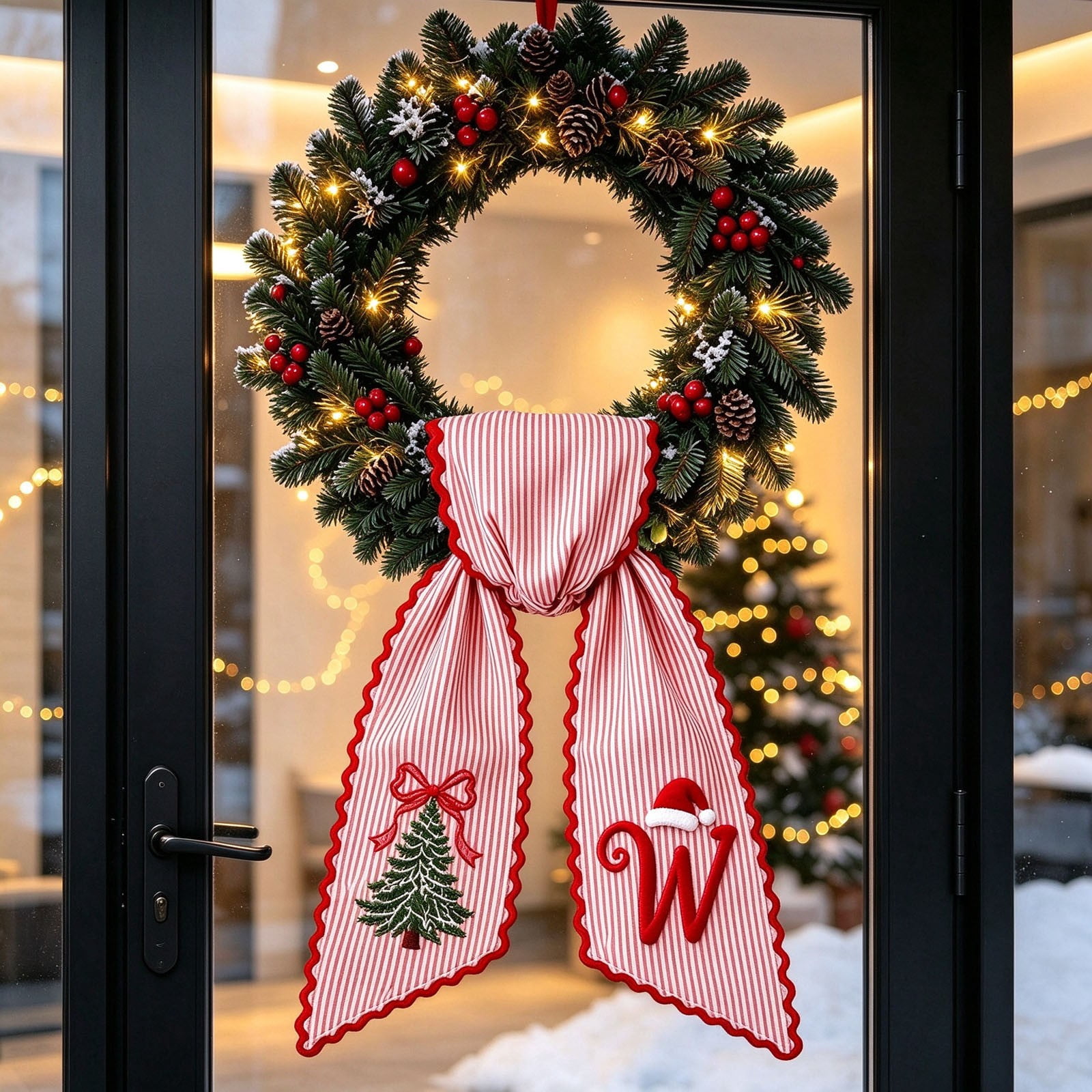 Christmas Wreath Sash with Red Bow Design - Letter Ribbon - Holiday ...