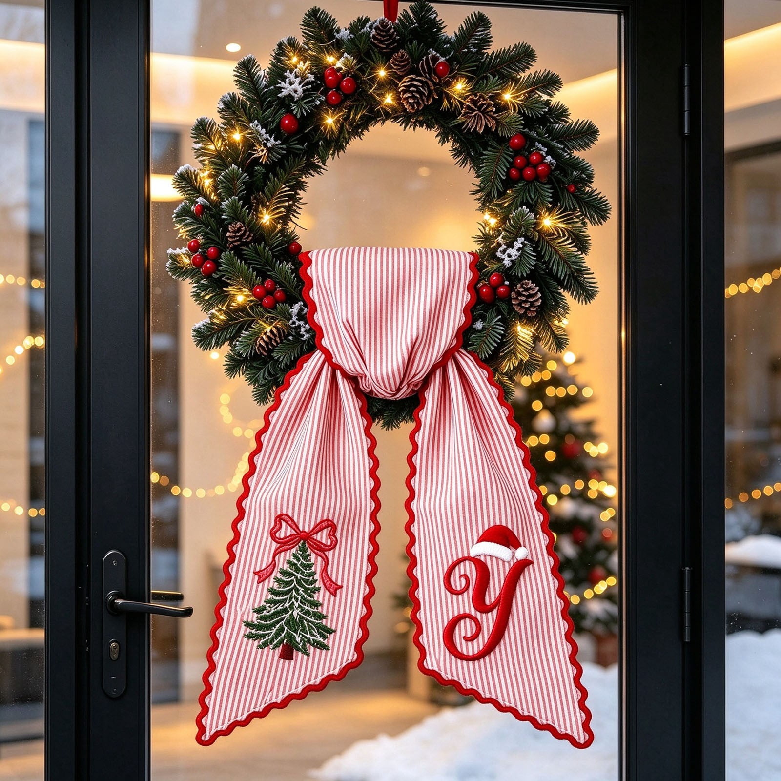 Christmas Wreath Sash with Red Bow Design - Letter Ribbon - Holiday ...