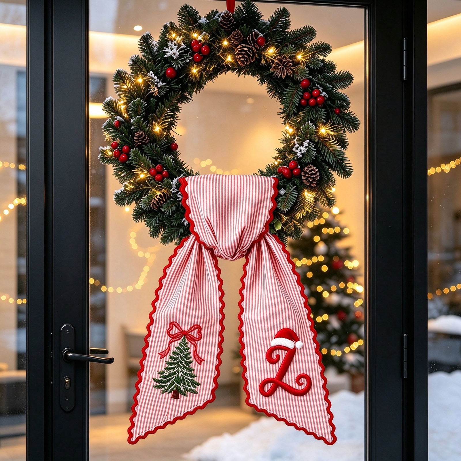 Christmas Wreath Sash with Red Bow Design - Letter Ribbon - Holiday ...