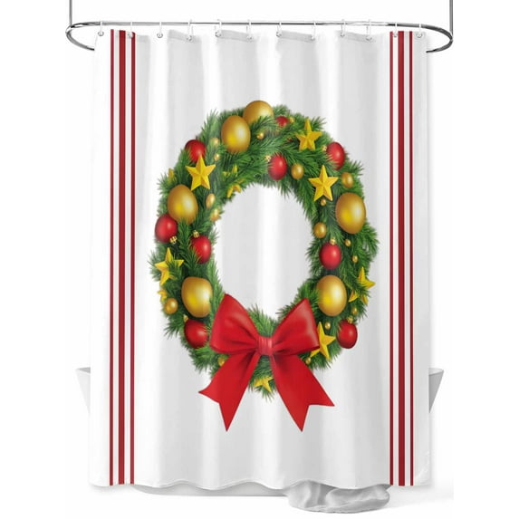 Christmas Wreath Shower Curtain Set ,Waterproof Fabric Shower Curtains Pig Bow Animal Red Stripes Winter Farm Shower Curtains for Bathroom,Bathroom Decor 72"x96"