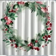 Christmas Wreath Shower Curtain with Greenery and Berries on White