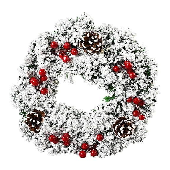 Christmas Wreath, Snowflake Flocked White Winter Wreath for Front Door, Fireplace, Table Centerpiece, Winter Holiday Christmas Party Home Indoor and Outdoor Decorations.