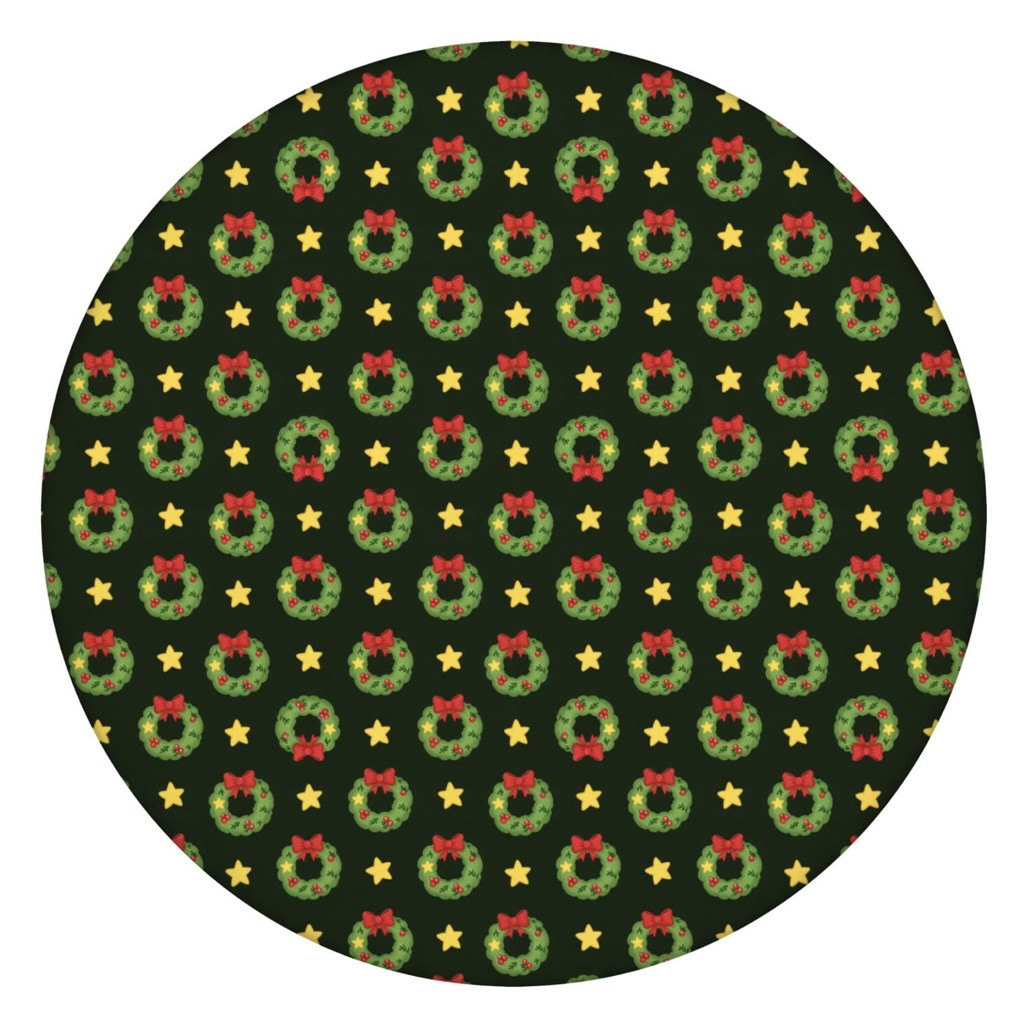 Christmas Wreath Star Dark Green Pattern Round Elastic Tablecloth, 36 ...