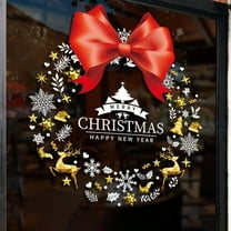 Christmas Wreath Stickers, Christmas Decoration Stickers, Electrostatic Window Clings for Glass and Mirrors, PVC Holiday Wall Decals Green Festive Removable Adhesive