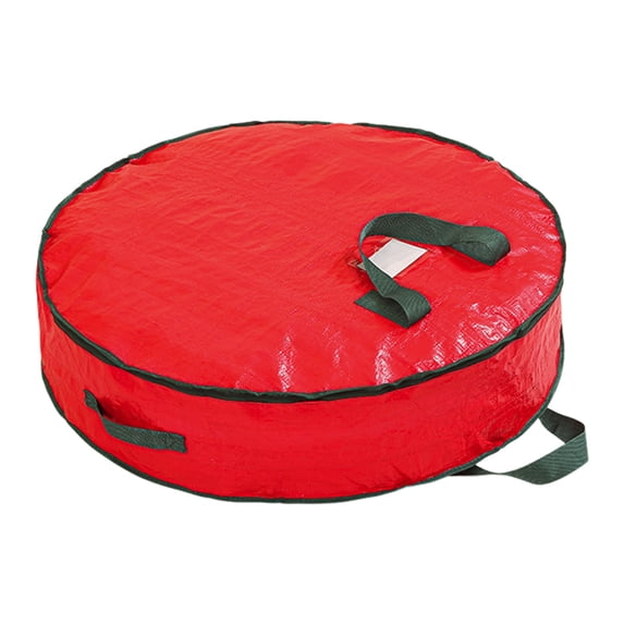 Christmas Wreath Storage Bag 24x24x7.5in - Waterproof Polyester Moving Organizer with Carry Handles & Card Slot for Holiday Decorations