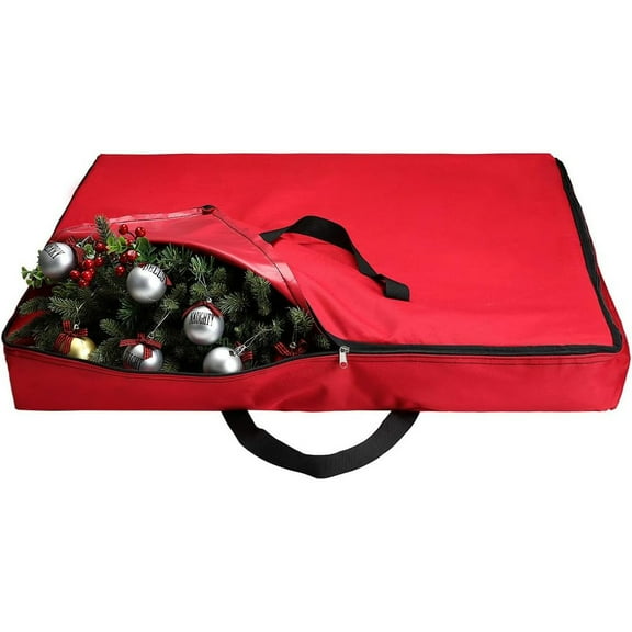 Christmas Wreath Storage Bag | 30 Inch Artificial Wreath Container | Durable Nonwoven Fabric, Sturdy Handles, Full Zipper Opening | Home Holiday Décor Organizer | 1 Pack