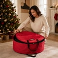 thumbnail image 1 of Christmas Wreath Storage Bag, 60cm Round Holiday Wreath Container with Reinforced Handles, PVC Material Christmas Decoration Storage Bag -Red, 1 of 7