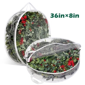 Christmas Wreath Storage Bag - WeGuard 36 X 36 X 8 in. With Tear Resistant Material and Clear View, Zippered, Reinforced Handle, 2 Pack