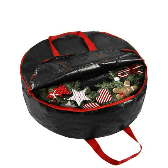 Christmas Wreath Storage Bag for 24" Artificial Wreaths, Tear-resistant Fabric, Zippered Storage Bags, Waterproof