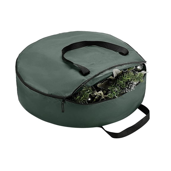 Christmas Wreath Storage Container 24 Inch - Wreath Bag for Artificial Wreaths Box - Waterproof Oxford Fabric, Dual Zippered Wreaths Storage Bag With Strong Durable Handles - Green
