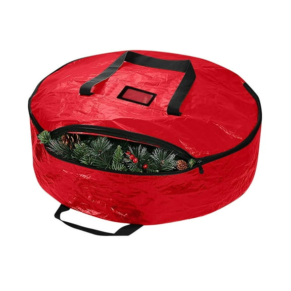 Christmas Wreath Storage Container, Fabric Storage Bag for Holiday Artificial Wreaths, 60x60x20cm, Red A