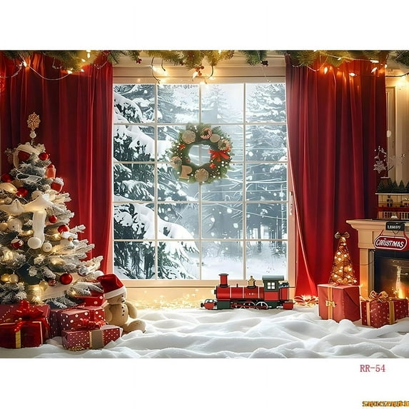 Christmas Wreath Window Photography Backdrops Prop Happy New Year ration Family Holiday Party Background RR-6