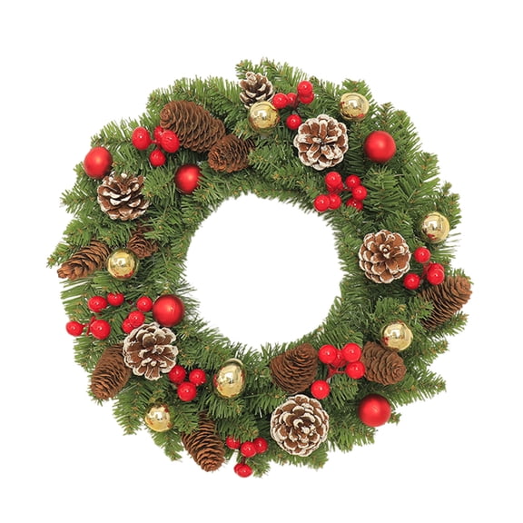 Christmas Wreath Winter Wreath Home Decoration Green Leaves Front Door Wreath Xmas Wreath Joyful Wreath with Berries, Pinecones, 12 Inch for Porch Wedding Wall Celebration