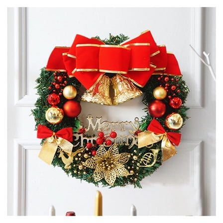 Christmas Wreath Winter Wreaths Outdoor for Front Door,Christmas Garland Holiday Wreath,Festive Bow,Bells & Berries,Artificial Wreath for Window Fireplace Party Holiday Decor