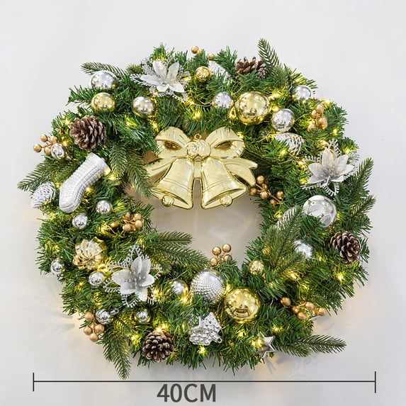 Christmas Wreath With Light Christmas Artificial Door Wall Hanging Wreath Christmas Decorations Home Decor with Bell Pinecore Bow