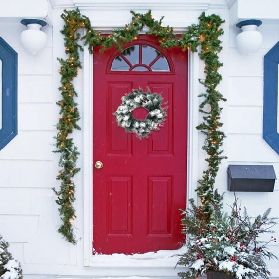 Christmas Wreath, Xmas Door Wreath with Hanger, Christmas Decor Winter Wreath with Red White Berry Pine Cone Eucalyptus, Artificial Wreath Decorations for Indoor Outdoor Use