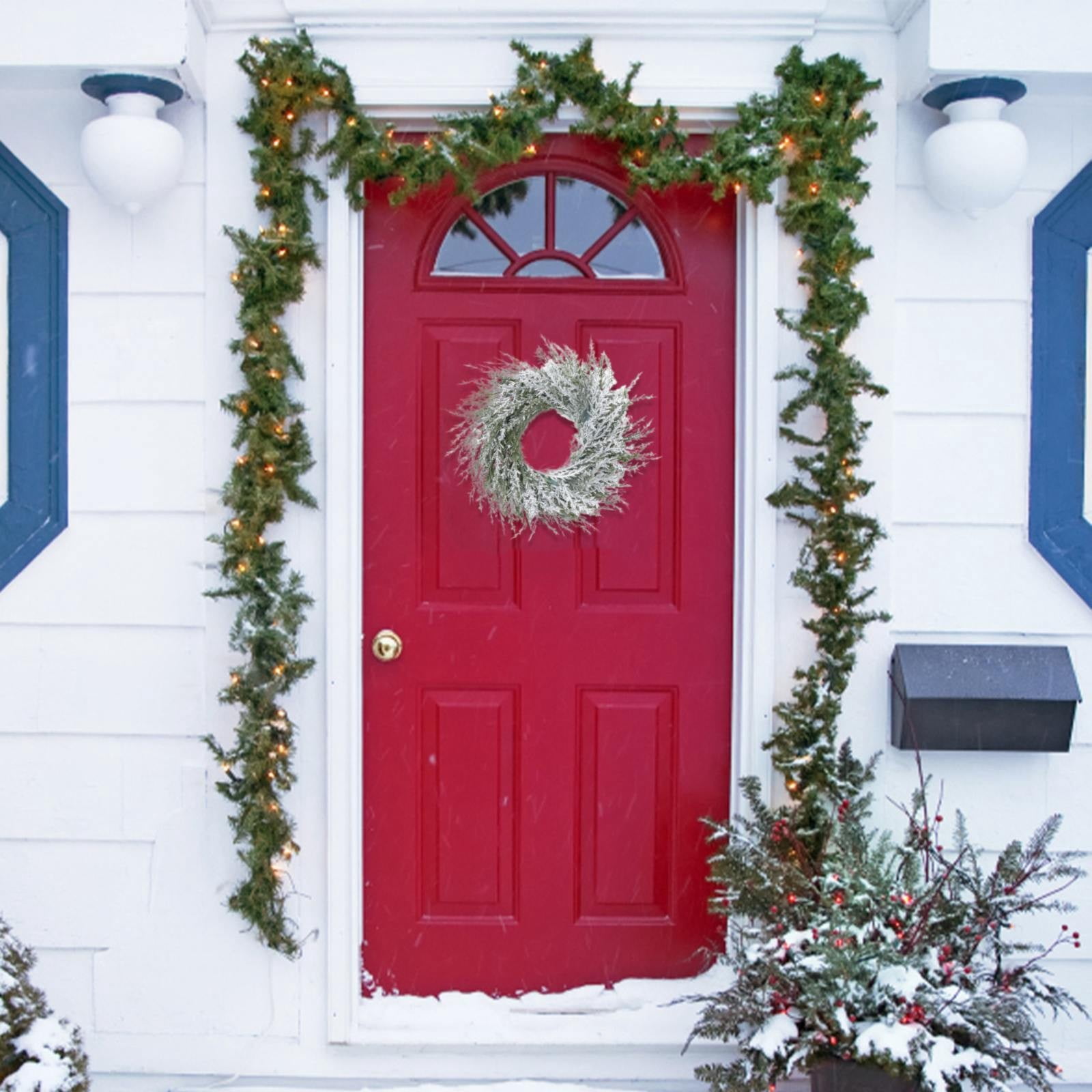 Artificial Christmas Wreath For Front Door - 40cm Green With Red Berries, Pine Cones, Spruce & Hanger - View #3