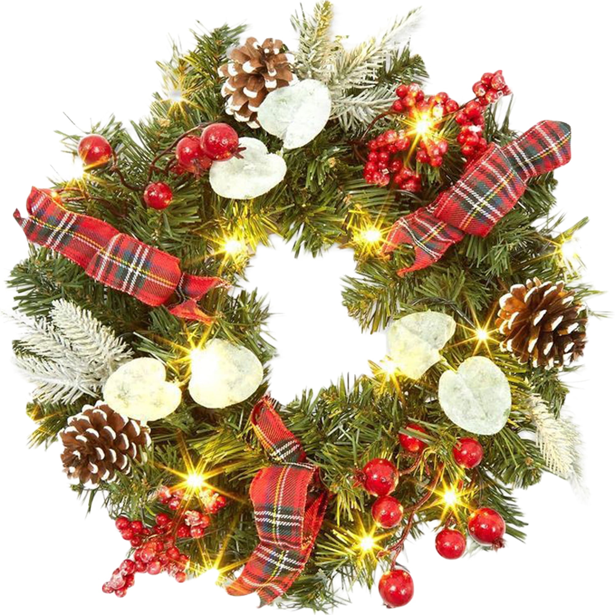 Christmas Wreath for Front Door, 20 Inch Artificial Farmhouse Garland with Bow, Holiday Party