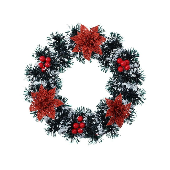 Christmas Wreath for Front Door, Christmas Door Wreath with Flowers Red Berries Ornaments for Window Mantle Indoor Outdoor Holiday Decor (A)