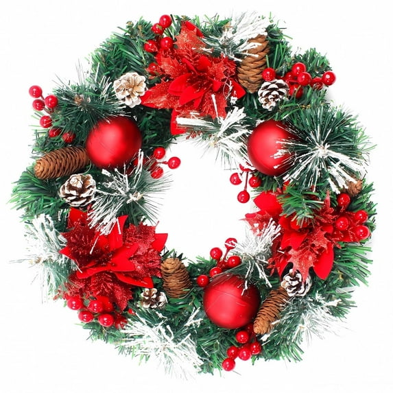 Christmas Wreath for Front Door Decoration Farmhouse Christmas Floral Wreath with Lights for Home Wall Porch Sign Indoor Outdoor Décor 18" Design3