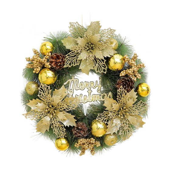 Christmas Wreath with Bells – Gold Holiday Door Hanging Garland for Home, Party, Window or Wall Decoration