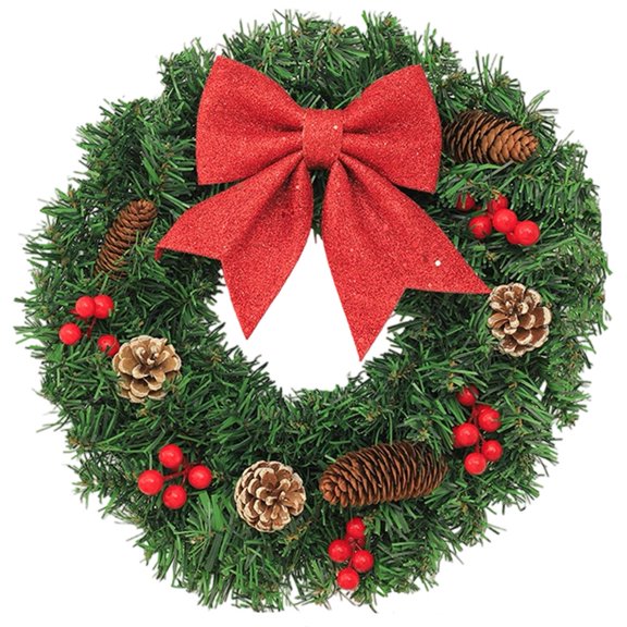 Christmas Wreath with Bow, Rattan Vine Pine Cone Hanging Wreath New Year Xmas Garlands For Door Windows Wall Hanging Decor