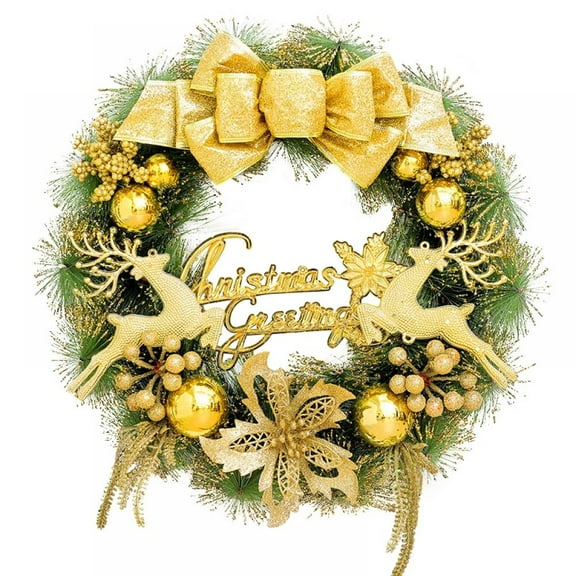 Christmas Wreath with LED Light, Hanging Home Shopping Mall Christmas Party Decorations - 15.7Inches, Gold