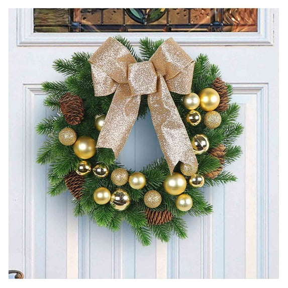 Christmas Wreath with Large Bow Assortment, Xmas Hanging Decor for Indoor Outdoor Door & Wall Holiday Theme Decor