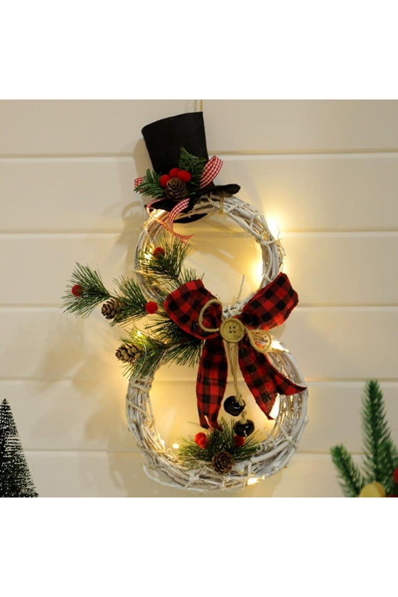 Christmas Wreath with Lights for Front Door,16 x 8 Inch Battery Pperated Christmas Decorations Lighted Snowman Wall Decor