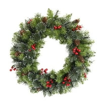 Christmas Wreath with Pine Cones, Berry Clusters & Abundant Branches - 8in Winter Wreath Hanging Decor