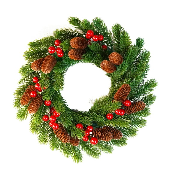 Christmas Wreath with Pine Cones and Red Berries – Artificial Simulation Plants for Holiday Decor, Waterproof and Fade-Resistant Indoor Outdoor Use