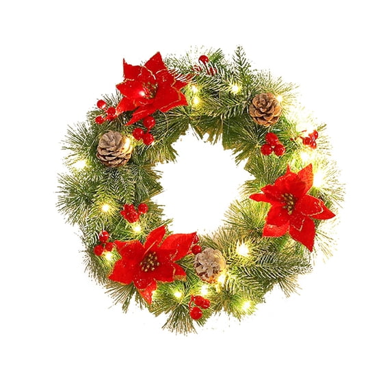 Christmas Wreath - with Red Artificial Poinsettia Flowers and Pine Cones Berries, for Door Wall Window Fireplace Home Holiday Decorations