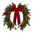 thumbnail image 1 of Christmas Wreath with Red Bows - Artificial Cedar Winter Wreath Decor, Farmhouse Holiday Wreath for Indoor Outdoor Christmas Decorations - 25'', 1 of 7