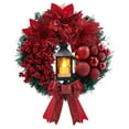 thumbnail image 1 of Christmas Wreath with Red Poinsettias, Illuminated Black Lantern, Red Berries and Bows, Festive Decor for Front Door and Home Decorations - B, 1 of 6