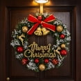 thumbnail image 1 of Christmas Wreath with Reindeer and Bells, Snow-Flocked Pinecones Artificial Garland for Festive Holiday Door Decor, 14 Inch, 1 of 7