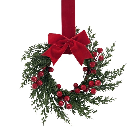 Christmas Wreaths,Christmas Wreaths for Windows, Christmas Door Wreath with Pine Cones,Artificial Door Adorned Christmas Wreath with Red Bow,for Front Door Window Holiday Decor(A)